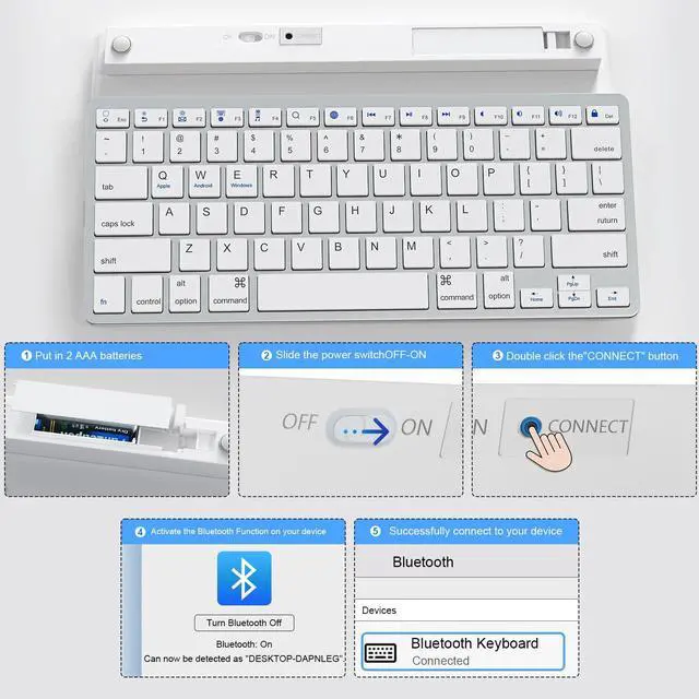 Alt view image 4 of 7 - Multi-Device Bluetooth Keyboard for Mac, iPad, iPhone & Windows - Wireless for iPad Pro 12.9/11, Air, Mini, MacBook, Surface, Android Tablet - Switch 3 Devices, Auto-Reconnect, White