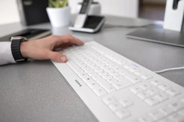 Alt view image 5 of 7 - Electronics JK-0800EU-0 KC 1000 Economical Corded Keyboard, Pale Gray