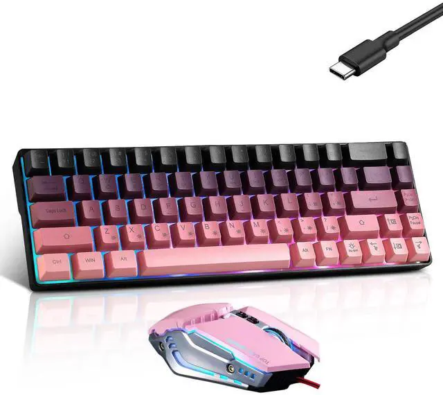 Alt view image 2 of 7 - Wired 60% Gaming Keyboard and Mouse Combo, Ultra-Compact 61 Keys RGB Backlit Mini Keyboard, Lightweight 3200 DPI Optical, Wired Gaming Set for Windows,PC, MAC PS5 Xbox Gamer(BlackBerry Pink)