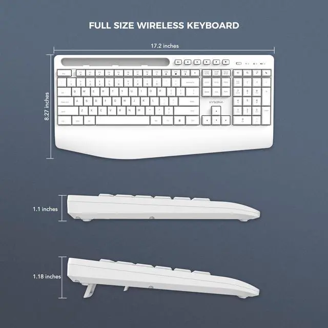 Alt view image 6 of 6 - 5th Gen Wireless Keyboard,2.4G Full-Sized Cordless Ergonomic Keyboard with Wrist Rest, Phone ipad Holder, Adjustable Angle, Compatible with Laptop/PC/Mac/Windows, White
