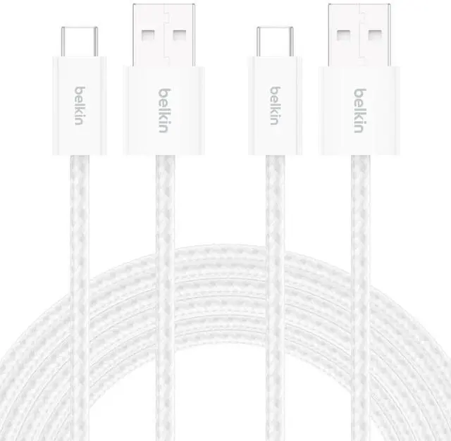 Main image of USB A to USB C Cable 2-Pack, 9.9ft, 15W - Type C Charger, iPhone Charger Cord, Soft, Braided, Flexible for iPhone 17 & 16, Galaxy S25, Pixel 10, iPad Pro, Airpods Pro, Switch & More - White