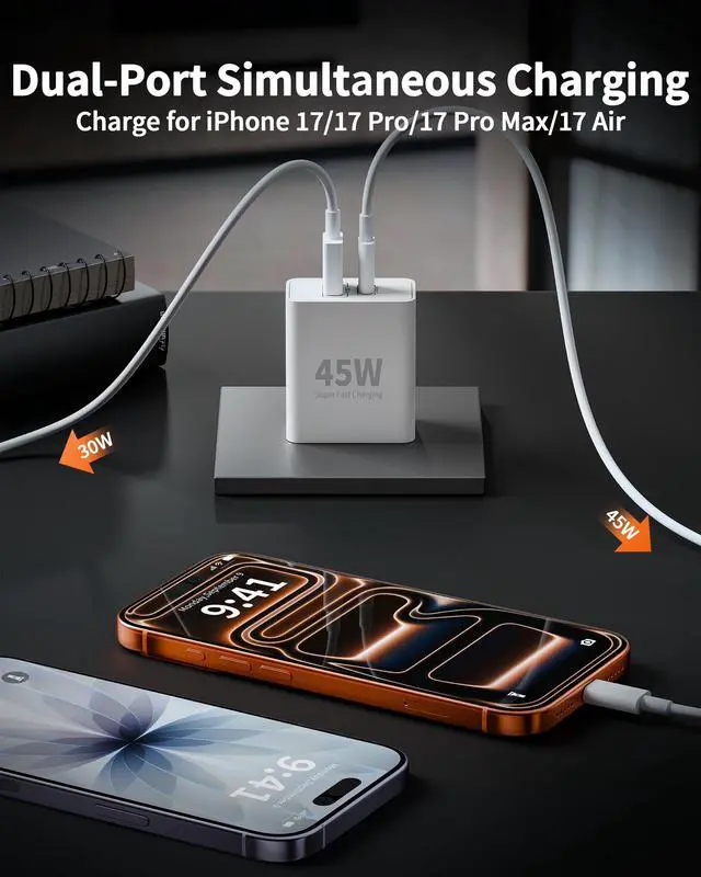 Alt view image 3 of 6 - iPhone 17 16 15 Charger Fast Charging, 2-Pack 45W Dual Port USB C Super Fast Charger Block with 10FT Long Type C Cable Cord for iPhone 17/17 Pro Max/16/15 Pro Max/Plus, iPad Power Adapter Cube