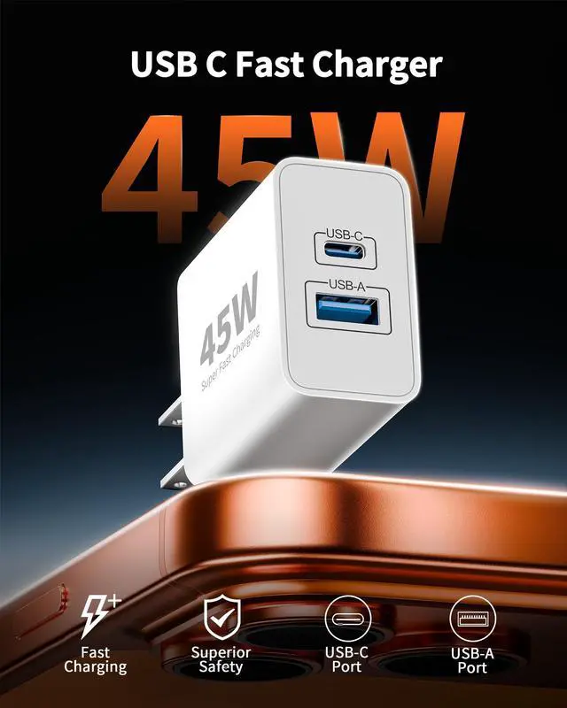 Main image of iPhone 17 16 15 Charger Fast Charging, 2-Pack 45W Dual Port USB C Super Fast Charger Block with 10FT Long Type C Cable Cord for iPhone 17/17 Pro Max/16/15 Pro Max/Plus, iPad Power Adapter Cube