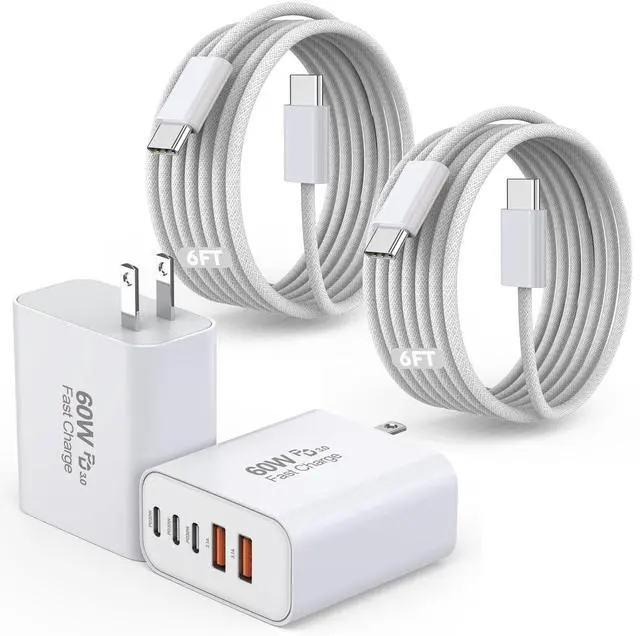 Main image of iPhone 17/16 Fast Charger Block,2 Pack 60W USB Charging Block 5-Port Charge Adapter for Apple iPhone Charger with 6FT USB C Woven Fast Charging Cable for iPhone17/16e/16Pro/15ProMax, iPad Pro/Air/Mini