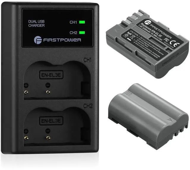 Main image of EN-EL3e Battery 2-Pack 2200mAh and Dual USB Charger Compatible with Nikon D50, D70, D70s, D80, D90, D100, D200, D300, D300S, D700 Digital SLR Cameras
