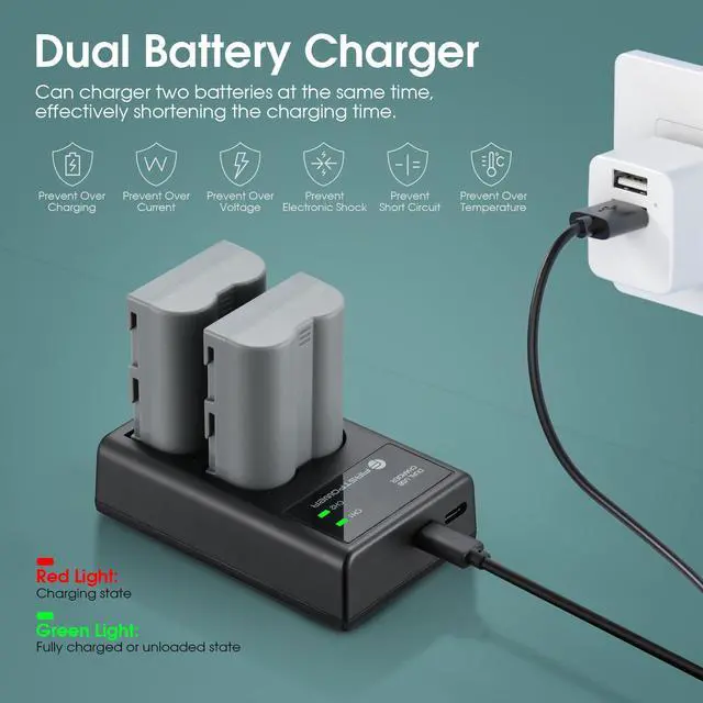Alt view image 4 of 7 - EN-EL3e Battery 2-Pack 2200mAh and Dual USB Charger Compatible with Nikon D50, D70, D70s, D80, D90, D100, D200, D300, D300S, D700 Digital SLR Cameras
