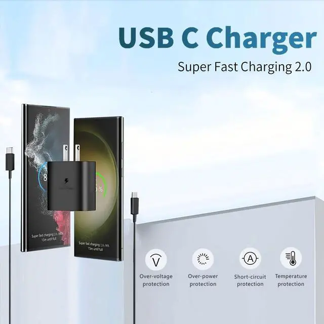 Alt view image 4 of 7 - 45W Super Fast Charger,USB C Port Adapter,Wall-Mounted Cube Charging Block,Type-c Mobile Phone Charger with C to C Cable is Suitable for Samsung S25/S24/S23/S22/S21,Galaxy,and More.(black, 4-pack-45w)