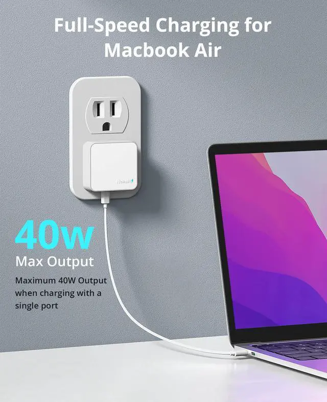 Alt view image 3 of 7 - Dual Port USB C Wall Charger, 40W PD Fast Charging USB C Wall Plug Adapter, Flat Thin Slim Charger Block for iPhone 17/17 Pro/17 Pro Max, Galaxy, MacBook Air, iPad, AirPods and More