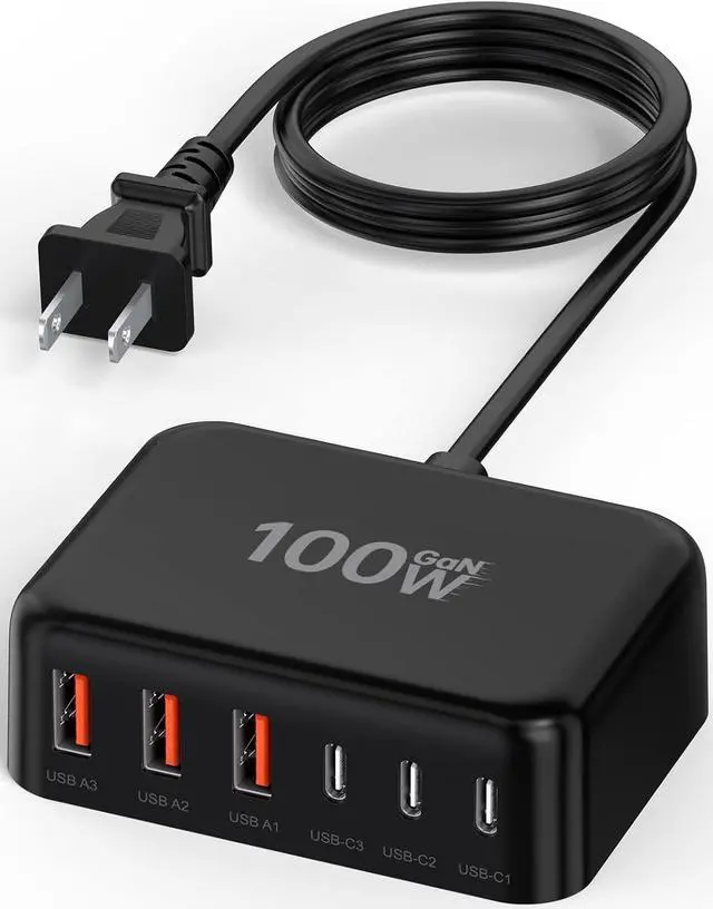 Main image of 6 in 1 USB Charger, 50% Smaller Charging Station for Multiple Devices, 100W Fast Charging Blocks with Type C Ports, USB Charging Hub Organizer Multiport Power Strip for iPhone, Ipad, Kindle, Travel