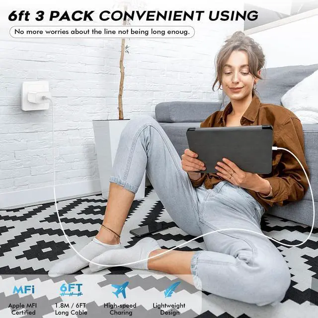 Alt view image 7 of 7 - Fast USB C Charger Block,3Pack Long 6FT USBC to USBC Cable iPad Cord 20W iPhone 17 Pro Max Charger Travel Plug Fast Charging for iPhone 17/17 Air/17 Pro/16/16e/16 Pro/16Plus/15/15Pro/Pro Max/Plus,iPad