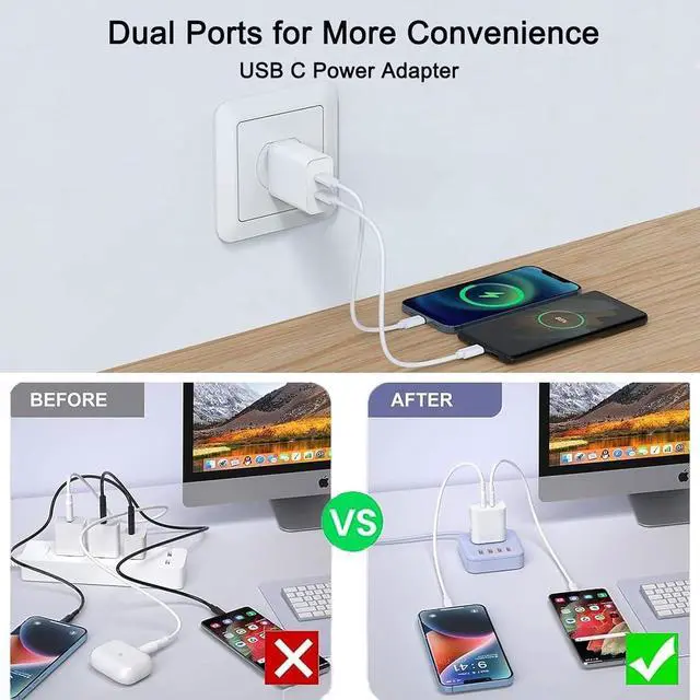 Alt view image 4 of 6 - USBC Charger Block 30W 4-Piece Set, Dual-Port USB C Fast Charger Compatible with iPhone 17/16/15 Portable Type-C Wall Charger