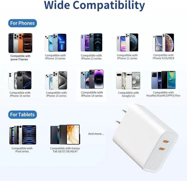 Alt view image 5 of 6 - USBC Charger Block 30W 4-Piece Set, Dual-Port USB C Fast Charger Compatible with iPhone 17/16/15 Portable Type-C Wall Charger