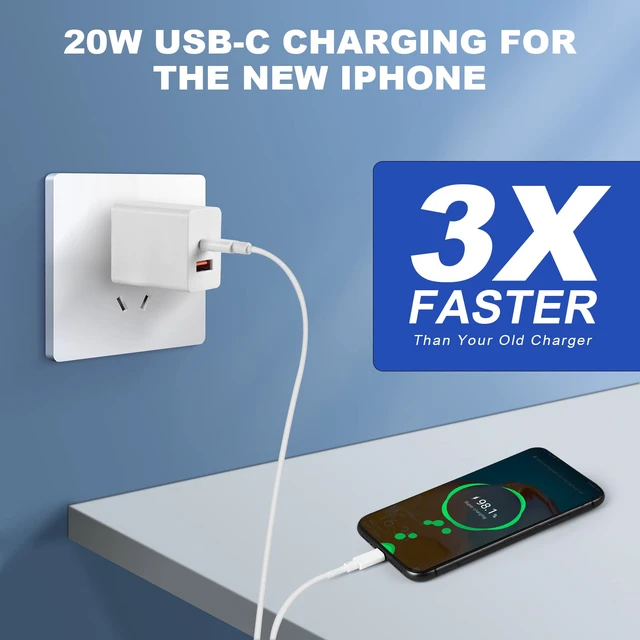 Alt view image 3 of 7 - Hrbzo 20W USB-C Wall Charger Block, USB-C and USB-ADual-Port Fast Chargingfor 17 16 15 Plus/Pro Max,iPad, MacBook, Galaxy S25 S24 S23, Switch ... White