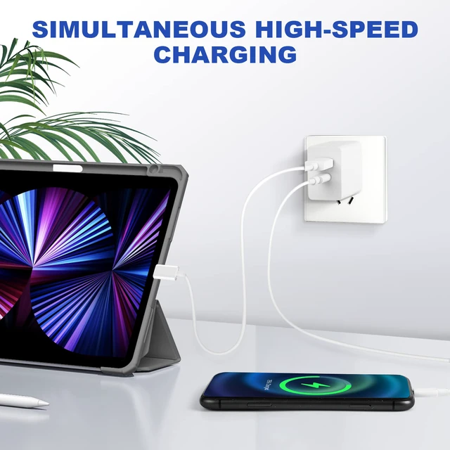 Alt view image 5 of 7 - Hrbzo 20W USB-C Wall Charger Block, USB-C and USB-ADual-Port Fast Chargingfor 17 16 15 Plus/Pro Max,iPad, MacBook, Galaxy S25 S24 S23, Switch ... White