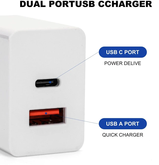 Alt view image 2 of 7 - Hrbzo 20W USB-C Wall Charger Block, USB-C and USB-ADual-Port Fast Chargingfor 17 16 15 Plus/Pro Max,iPad, MacBook, Galaxy S25 S24 S23, Switch ... White