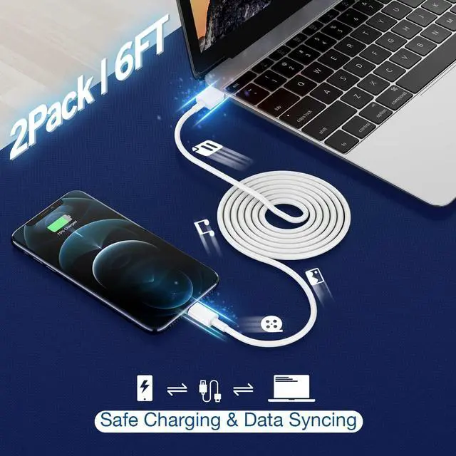 Alt view image 2 of 7 - iPhone Charger,Cube iPhone Charger Travel 2Pack 6FT Lightning Cable Cord Quick Fast Charging Cord USB Wall Chargers Travel Plug Adapter for iPhone14/13/12/11/10/X/8 Plus/XR/XS Max/7/SE/iPad,Airpods