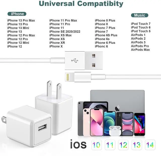 Alt view image 7 of 7 - iPhone Charger,Cube iPhone Charger Travel 2Pack 6FT Lightning Cable Cord Quick Fast Charging Cord USB Wall Chargers Travel Plug Adapter for iPhone14/13/12/11/10/X/8 Plus/XR/XS Max/7/SE/iPad,Airpods