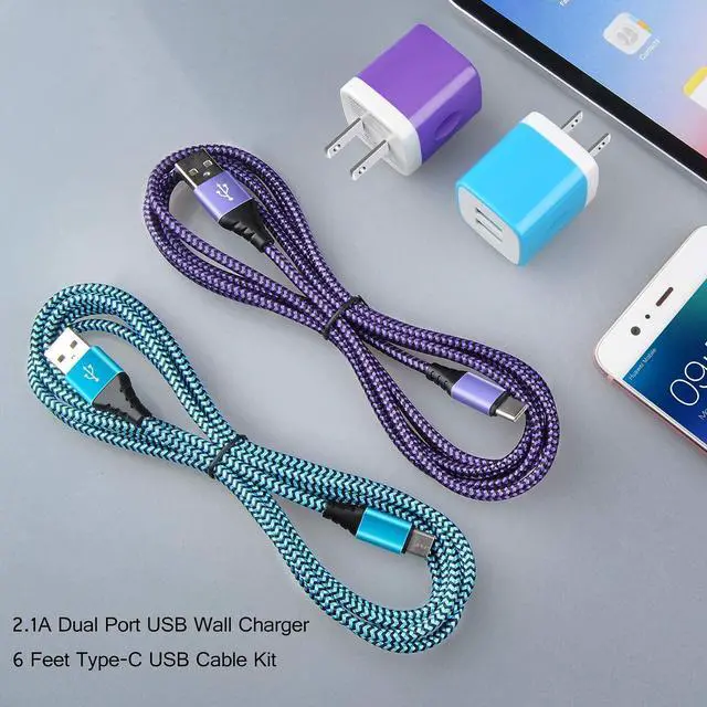 Alt view image 7 of 7 - USB Type C Charger Plug Dual Port Fast Wall Charger Phone Charging Block with 2Pack 6Ft C Cable for Samsung Galaxy S26 S25 S24 S23 S22 S21 S20 A16 A54 A53 A23,iPhone 17 16 15,Google Pixel 10 9 8 7 Pro
