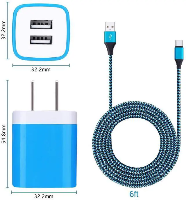 Alt view image 6 of 7 - USB Type C Charger Plug Dual Port Fast Wall Charger Phone Charging Block with 2Pack 6Ft C Cable for Samsung Galaxy S26 S25 S24 S23 S22 S21 S20 A16 A54 A53 A23,iPhone 17 16 15,Google Pixel 10 9 8 7 Pro
