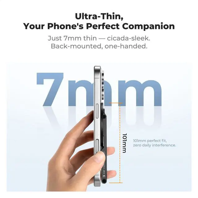 Alt view image 2 of 7 - PT02 7mm 59g Magnetic Phone Stand, Foldable Selfie Stick for iPhone, Dual-Sided Magnets Mini Tripod Pocket Cell Phone Stand with Hook, Compatible with iPhone 17-12 Series Android Phones