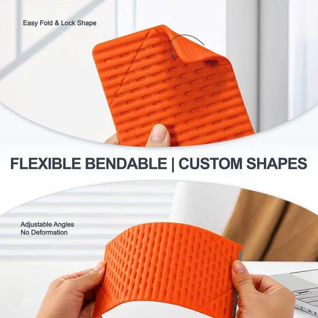 Alt view image 2 of 7 - Foldable Silicone Aluminum Holder, Flexible Silicone Phone Stand with Anti-Slip Pad, Portable Rollable Multi-Angle Stand for Phone Tablet Laptop Bendable & Foldable Home, Office, Travel (1, Orange)