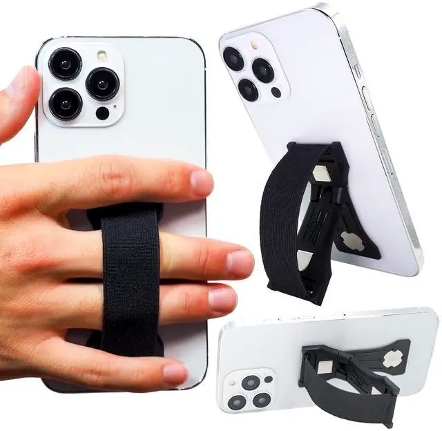 Main image of PRO Premium Phone Grip - Elastic Phone Strap - Magnetic Phone Mount and Kickstand for Smartphone and Tablet - Black