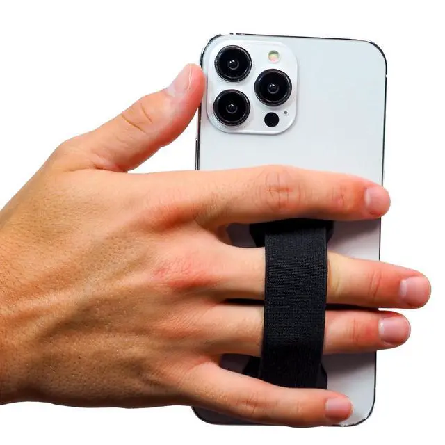 Alt view image 2 of 7 - PRO Premium Phone Grip - Elastic Phone Strap - Magnetic Phone Mount and Kickstand for Smartphone and Tablet - Black