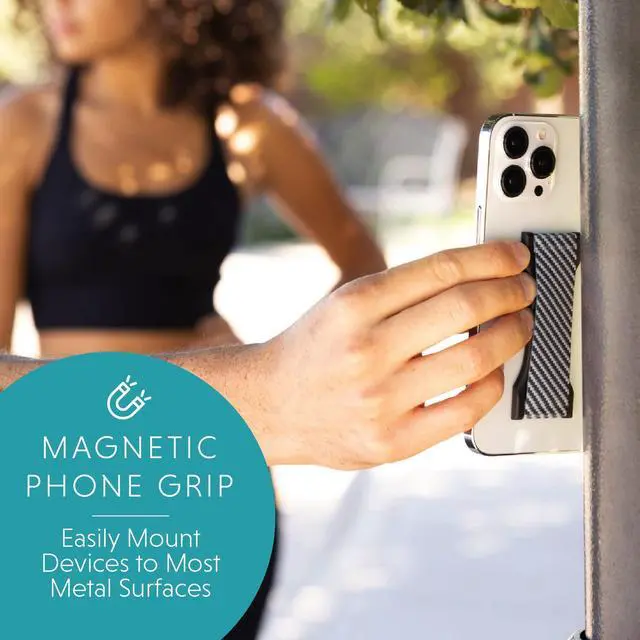 Alt view image 6 of 7 - PRO Premium Phone Grip - Elastic Phone Strap - Magnetic Phone Mount and Kickstand for Smartphone and Tablet - Black