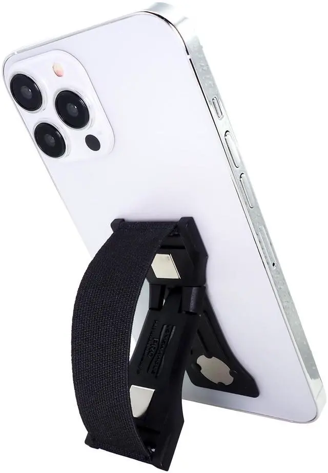 Alt view image 3 of 7 - PRO Premium Phone Grip - Elastic Phone Strap - Magnetic Phone Mount and Kickstand for Smartphone and Tablet - Black