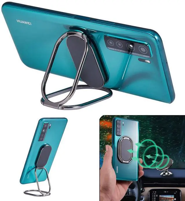 Main image of Phone Ring Holder Finger Kickstand Foldable Cellphone Stand 360° Rotation Metal Ring Grip Holder for Magnetic Car Mount Compatible with iPhone Samsung All Smartphone