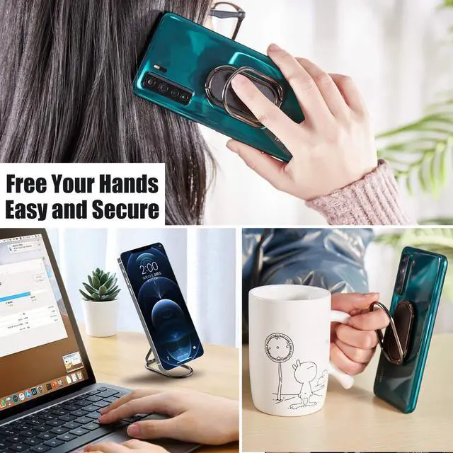 Alt view image 2 of 6 - Phone Ring Holder Finger Kickstand Foldable Cellphone Stand 360° Rotation Metal Ring Grip Holder for Magnetic Car Mount Compatible with iPhone Samsung All Smartphone