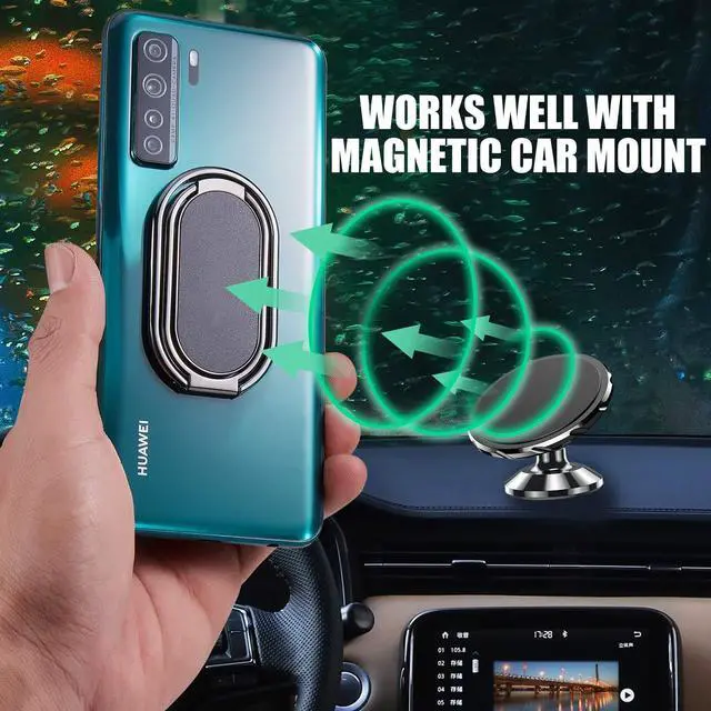 Alt view image 4 of 6 - Phone Ring Holder Finger Kickstand Foldable Cellphone Stand 360° Rotation Metal Ring Grip Holder for Magnetic Car Mount Compatible with iPhone Samsung All Smartphone