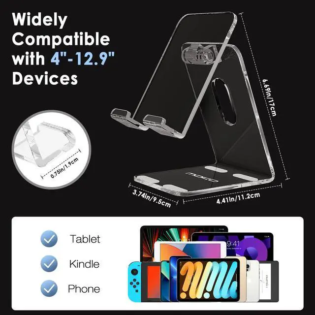 Alt view image 2 of 7 - Acrylic Tablet Stand, Adjustable Angle Phone Stand for Desk, Fit with iPhone 17/17 Air/17 Pro/17 Pro Max, iPhone 16/Pro/Pro Max/Plus, iPhone 15/Pro/Pro Max/Plus, iPhone 14/Pro/Pro Max/Plus, Clear