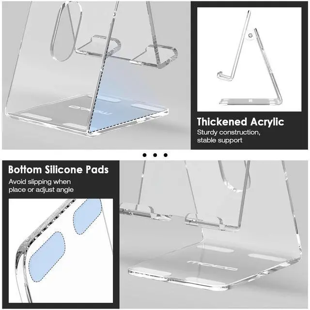 Alt view image 4 of 7 - Acrylic Tablet Stand, Adjustable Angle Phone Stand for Desk, Fit with iPhone 17/17 Air/17 Pro/17 Pro Max, iPhone 16/Pro/Pro Max/Plus, iPhone 15/Pro/Pro Max/Plus, iPhone 14/Pro/Pro Max/Plus, Clear