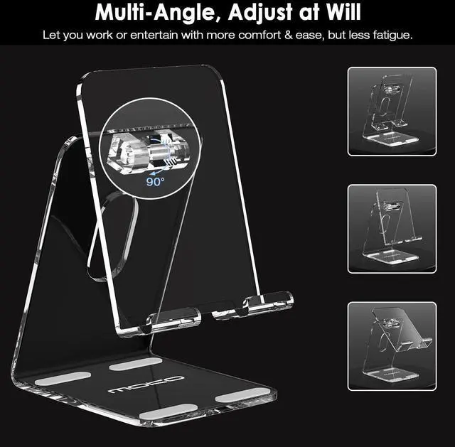 Alt view image 3 of 7 - Acrylic Tablet Stand, Adjustable Angle Phone Stand for Desk, Fit with iPhone 17/17 Air/17 Pro/17 Pro Max, iPhone 16/Pro/Pro Max/Plus, iPhone 15/Pro/Pro Max/Plus, iPhone 14/Pro/Pro Max/Plus, Clear