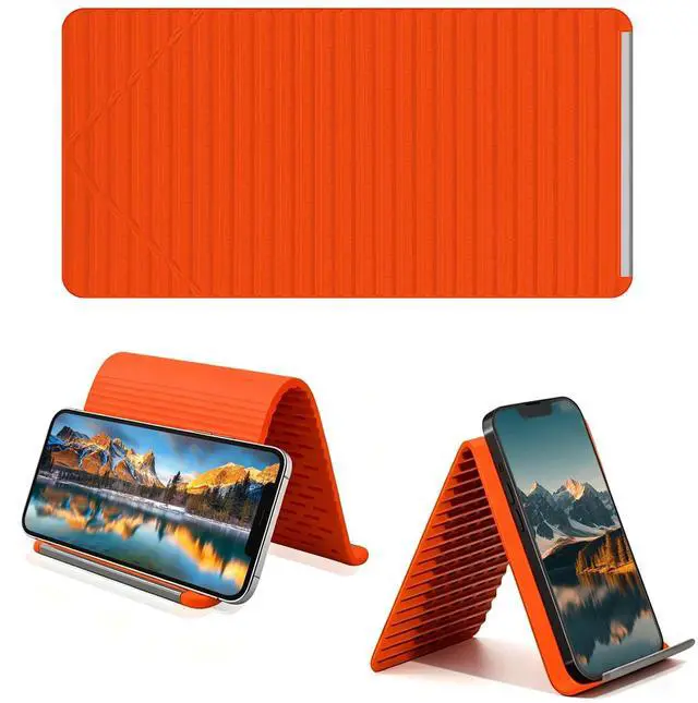 Main image of Foldable Silicone Aluminum Holder, Flexible Silicone Phone Stand with Anti-Slip Pad, Portable Rollable Multi-Angle Stand for Phone Tablet Laptop Bendable & Foldable Home, Office, Travel (1, Orange)