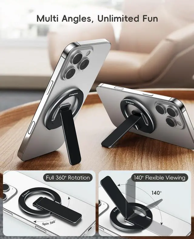 Alt view image 5 of 7 - Dual-Sided Magnetic Phone Stand for MagSafe, Adjustable Kickstand Phone Foldable Holder Grip with Strong Magnet Compatible with Car Mounts Gym Equipment for iPhone 17/16/15/14/13 Series, Black