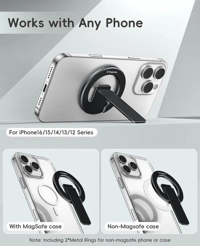 Alt view image 6 of 7 - Dual-Sided Magnetic Phone Stand for MagSafe, Adjustable Kickstand Phone Foldable Holder Grip with Strong Magnet Compatible with Car Mounts Gym Equipment for iPhone 17/16/15/14/13 Series, Black
