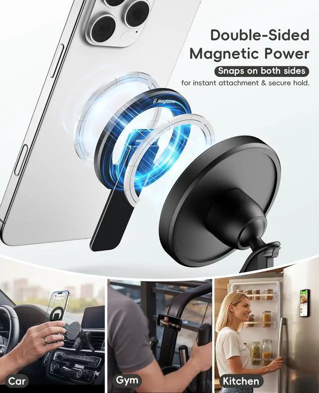 Alt view image 3 of 7 - Dual-Sided Magnetic Phone Stand for MagSafe, Adjustable Kickstand Phone Foldable Holder Grip with Strong Magnet Compatible with Car Mounts Gym Equipment for iPhone 17/16/15/14/13 Series, Black