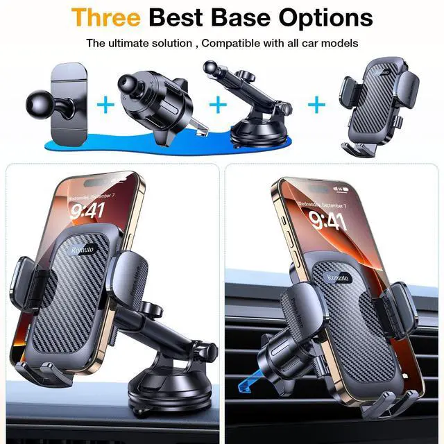 Alt view image 2 of 7 - Car Phone Holder MountSuper Suction Cell Phone Mount for Car Wall 360° Ball Head Adjustable Rotatable Suction Phone Mount for Shower, Mirror, Window & Bathroom for iPhone Samsung Gifts for Men-Black