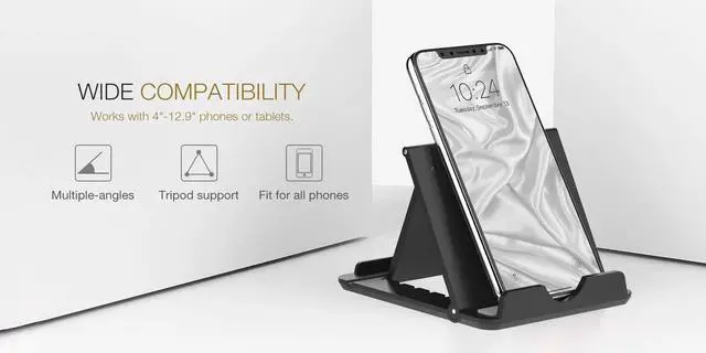Alt view image 2 of 7 - Phone/Tablet Stand, Foldable Desktop Holder Fit with iPhone 11 Pro Max/11 Pro/11, iPhone Xs/Xs Max/Xr, iPhone SE, iPad Pro 11, 10.2 (8th Gen), Air 4 10.9, Air 3, Mini 5, Galaxy S20, Black (Large)