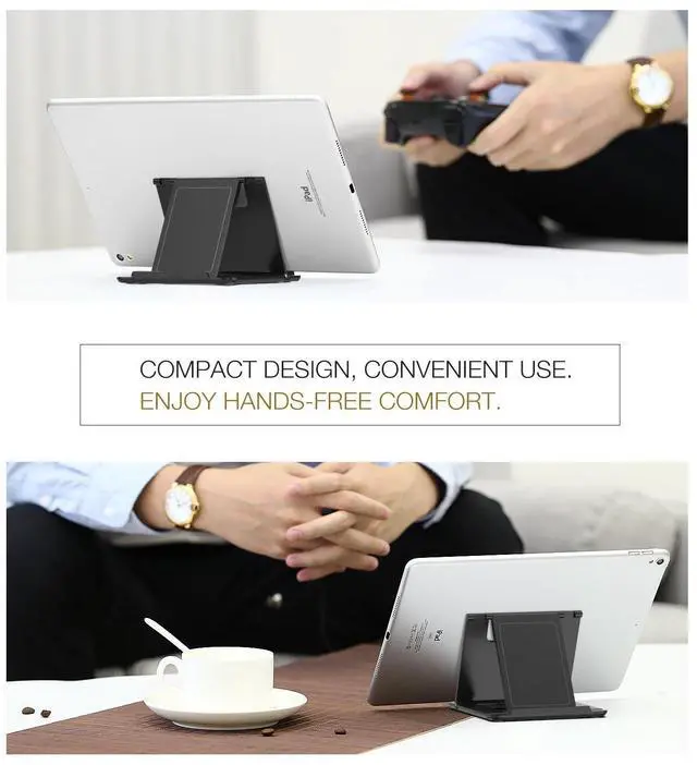 Alt view image 7 of 7 - Phone/Tablet Stand, Foldable Desktop Holder Fit with iPhone 11 Pro Max/11 Pro/11, iPhone Xs/Xs Max/Xr, iPhone SE, iPad Pro 11, 10.2 (8th Gen), Air 4 10.9, Air 3, Mini 5, Galaxy S20, Black (Large)