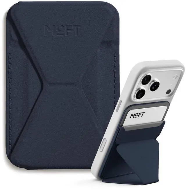 Main image of Magnetic Wallet Stand Compatible with iPhone 17/16/15/14/13/12 Series, Angle Adjustment & Magsafe Compatible MOVAS Phone Stand,Navy Blue