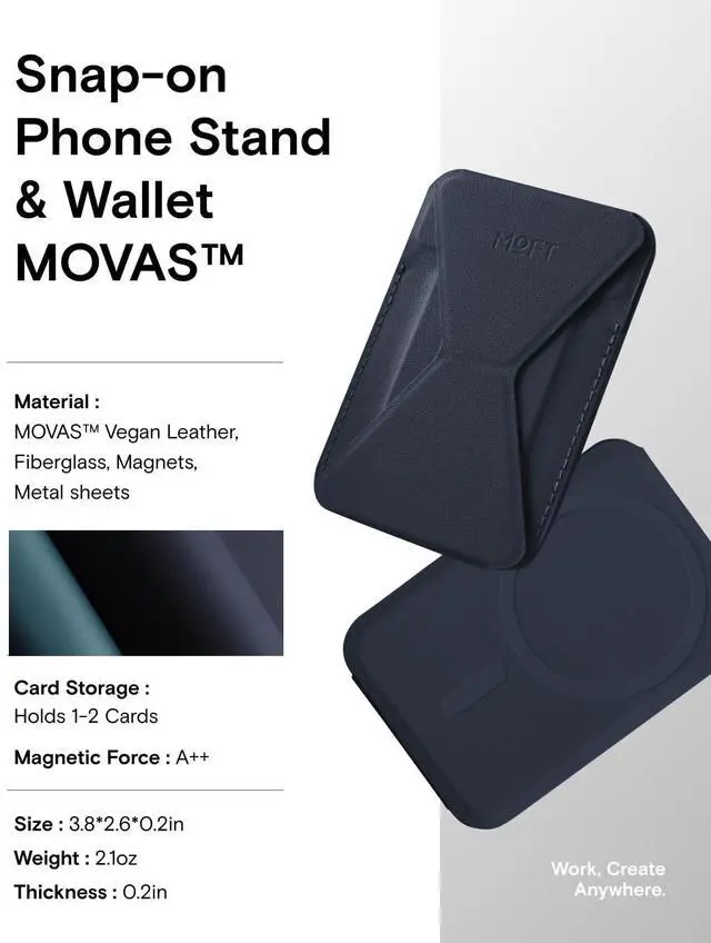 Alt view image 6 of 7 - Magnetic Wallet Stand Compatible with iPhone 17/16/15/14/13/12 Series, Angle Adjustment & Magsafe Compatible MOVAS Phone Stand,Navy Blue