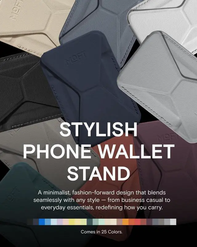 Alt view image 7 of 7 - Magnetic Wallet Stand Compatible with iPhone 17/16/15/14/13/12 Series, Angle Adjustment & Magsafe Compatible MOVAS Phone Stand,Navy Blue