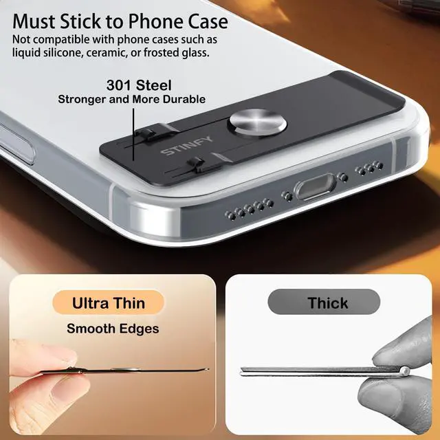 Alt view image 2 of 7 - Phone Slim Kickstand, Ultra Thin Vertical and Horizontal 360° Rotating Universal Steel Metal Stable Stand Pocket Friendly Sticky Holder for iPhone Samsung Cellphone Case (Black 2-Pack)