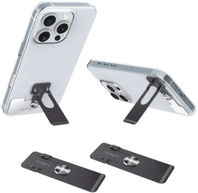 Main image of Phone Slim Kickstand, Ultra Thin Vertical and Horizontal 360° Rotating Universal Steel Metal Stable Stand Pocket Friendly Sticky Holder for iPhone Samsung Cellphone Case (Black 2-Pack)
