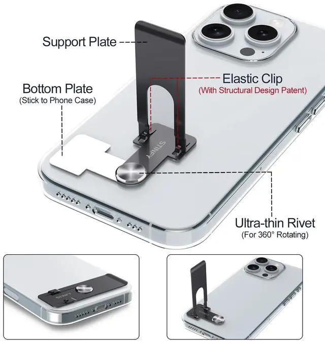 Alt view image 3 of 7 - Phone Slim Kickstand, Ultra Thin Vertical and Horizontal 360° Rotating Universal Steel Metal Stable Stand Pocket Friendly Sticky Holder for iPhone Samsung Cellphone Case (Black 2-Pack)