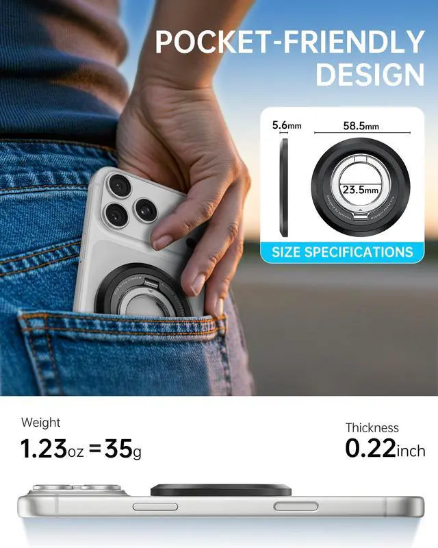 Alt view image 7 of 7 - for MagSafe Phone Grip, 360° Rotation Magnetic Cell Phone Grip Magnetic Ring Holder Kickstand Mag Safe Ring Stand Compatible with iPhone 17 16 15 14 13 12 Pro Max MagSafe Accessories Android
