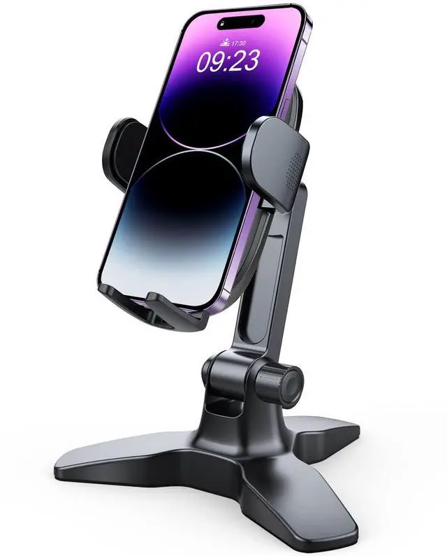 Main image of Cell Phone Stand for Desk with 360° Ball Head Swivel, Sturdy Heavy Duty Tripod Base, Thick Case Friendly, Home Office Desk Accessories Phone Stand for iPhone Android Phones